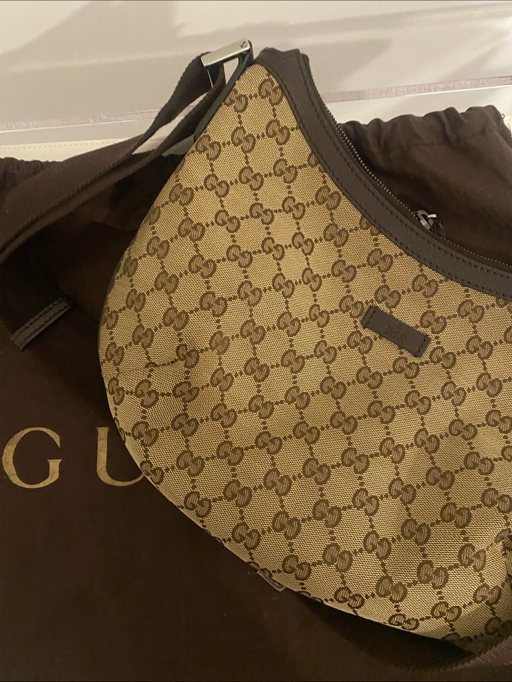 Gucci Brown Beige GG Canvas Crescent Shoulder Bag - Picture 7 of 7